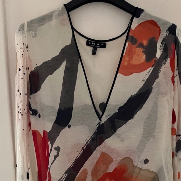 NEW SHAN ABSTRACT FLORAL Linen Beach Tunic - Picture 1 of 11